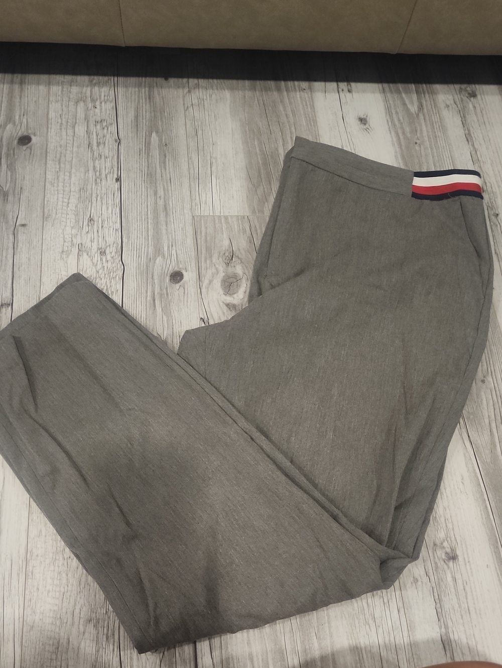 Tommy Hilfiger Riley Gray Dress Pants with Signature Red-White-Blue Waistband